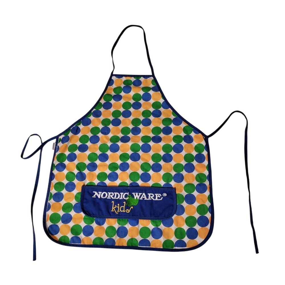 Nordic Ware Kids Apron 100% Cotton Polka Dot Blue Green Orange Toddler Child